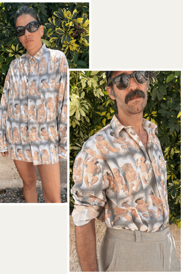 Camisa Unisex Vintage Años 80 con Estampado de Bebés – Made in Spain