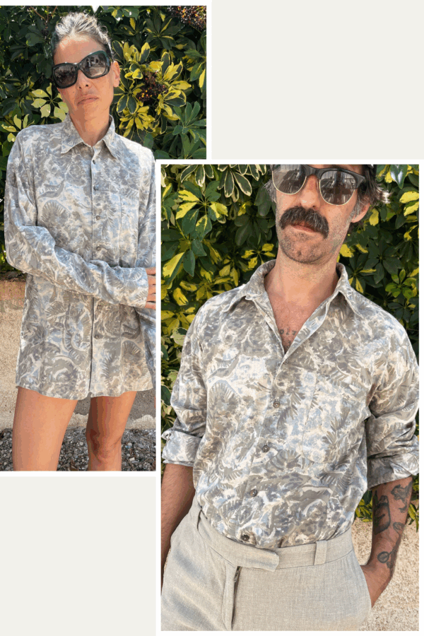 Camisa Vintage Unisex Años 80 con Estampado Abstracto Tropical