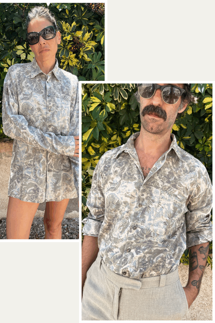 Camisa Vintage Unisex Años 80 con Estampado Abstracto Tropical