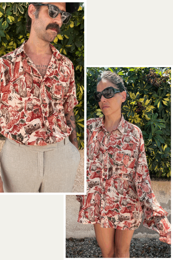 Camisa vintage Unisex Española Netex con Estampado Abstracto en Tonos Tierra