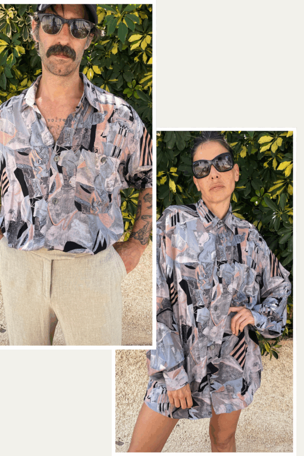 Camisa Vintage Unisex “Haupt” de Estampado Abstracto en Tonos Pastel – Años 80