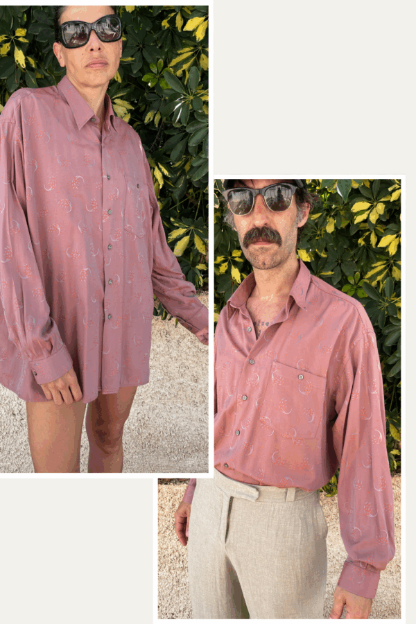 Camisa Unisex Vintage Persan de los Años 80 en Rosa Antiguo con Bordado Tonal