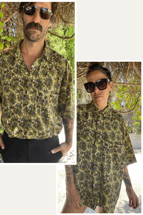 Camisa Vintage Unisex de Poliéster Ligero con Estampado Floral Multicolor