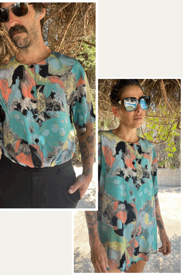 Camisa Vintage Unisex Años 80 con Estampado Artístico Multicolor
