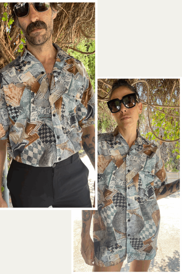 Camisa Vintage Estilo Patchwork Abstracto