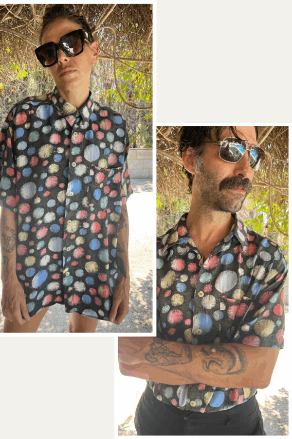 Camisa Vintage Años 80 "Snooker" con Estampado de Círculos Multicolor