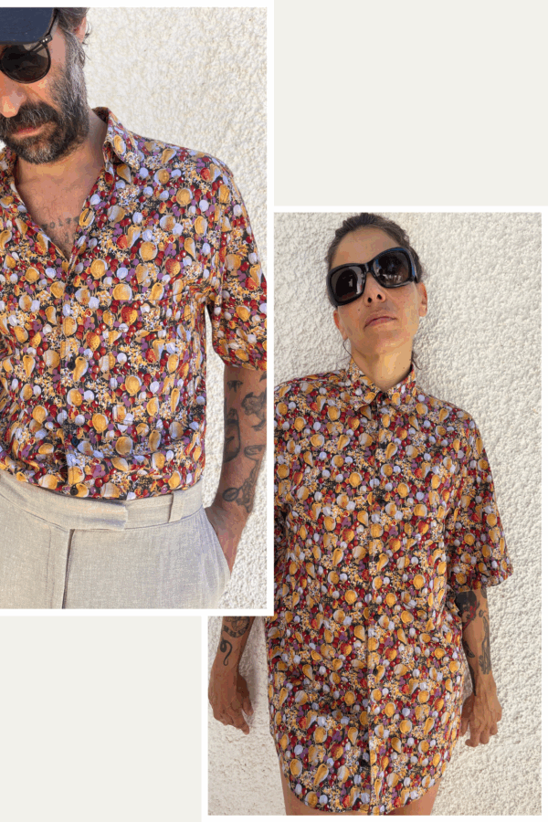 Camisa unisex Vintage Española Años 80 con Estampado de Frutas y Flores