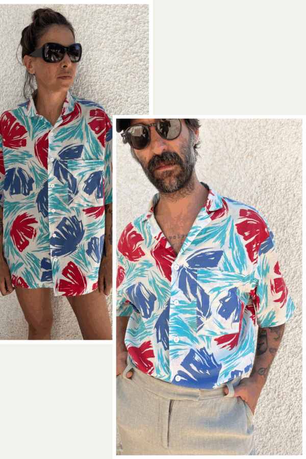 Camisa Unisex Vintage Años 80 de Algodón con Estampado Pincelado