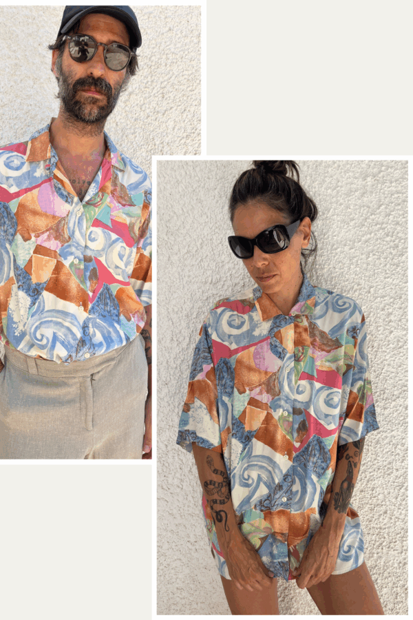 Camisa Vintage Años 90 Made in Spain con Estampado Abstracto Multicolor