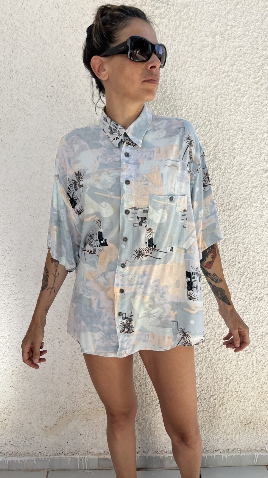 Camisa Vintage Años 80 de Viscosa con Estampado Costero - Imagen 5