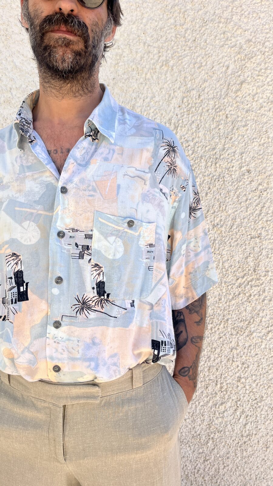 Camisa Vintage Años 80 de Viscosa con Estampado Costero - Imagen 8