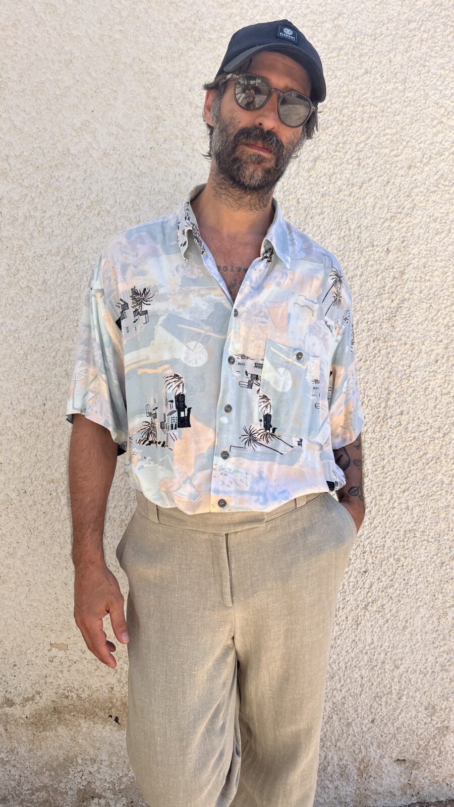 Camisa Vintage Años 80 de Viscosa con Estampado Costero - Imagen 3