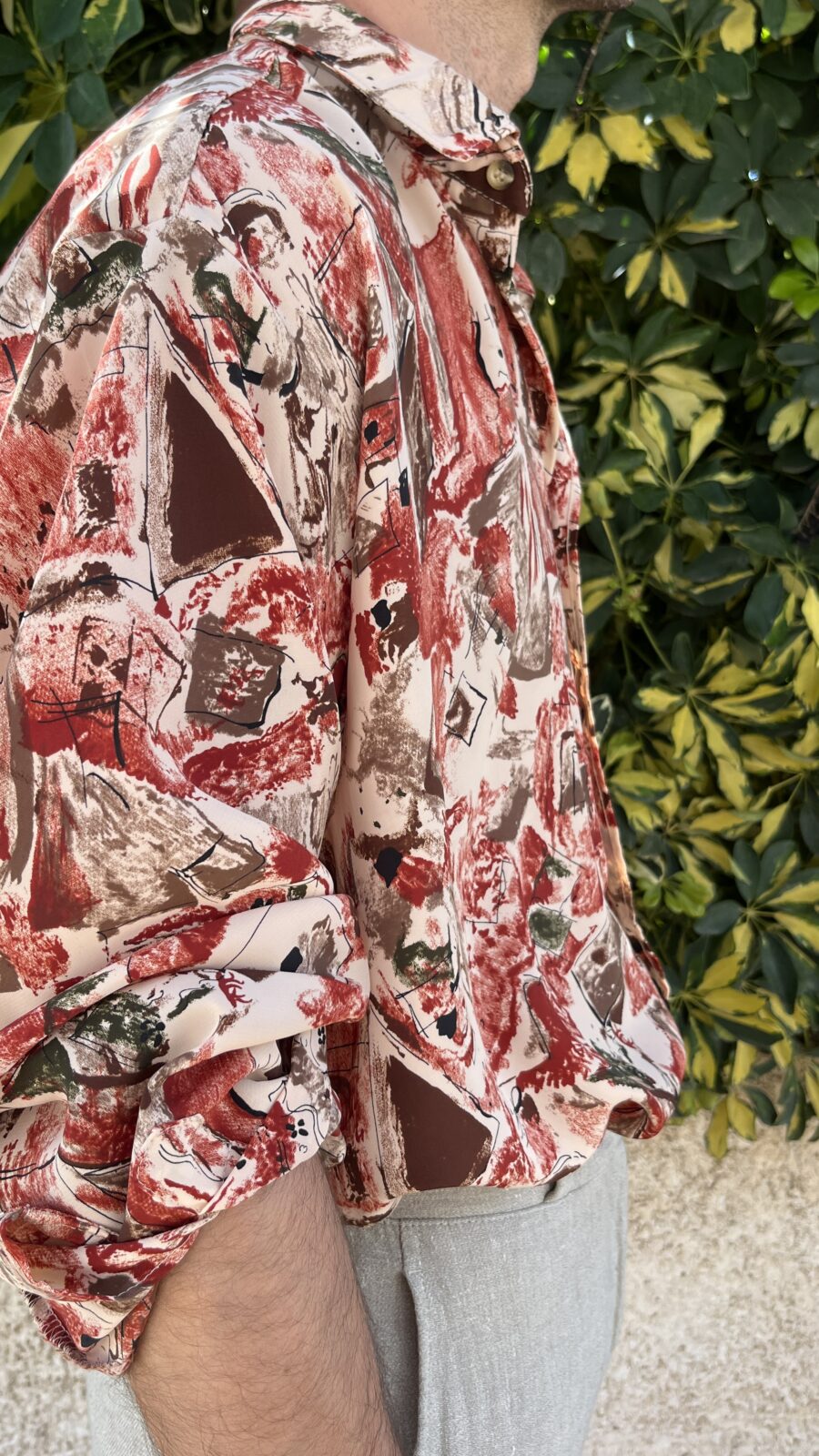 Camisa vintage Unisex Española Netex con Estampado Abstracto en Tonos Tierra - Imagen 9