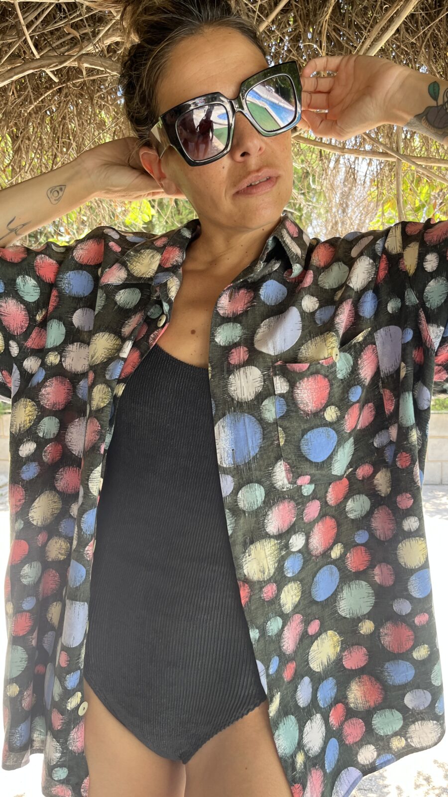 Camisa Vintage Años 80 "Snooker" con Estampado de Círculos Multicolor - Imagen 7