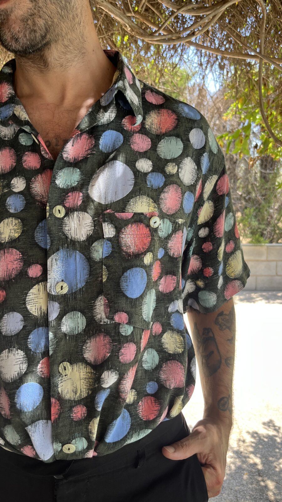 Camisa Vintage Años 80 "Snooker" con Estampado de Círculos Multicolor - Imagen 8