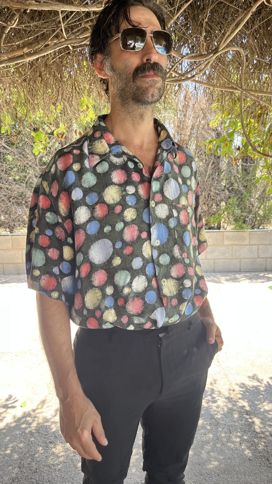 Camisa Vintage Años 80 "Snooker" con Estampado de Círculos Multicolor - Imagen 2