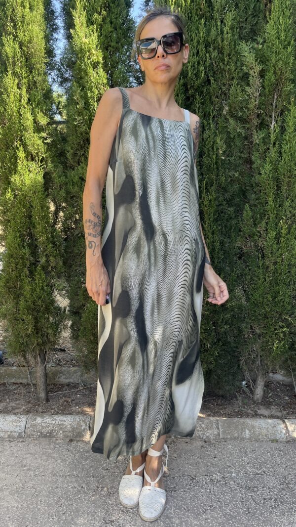Vestido vintage años 90 con estampado óptico en tonos humo