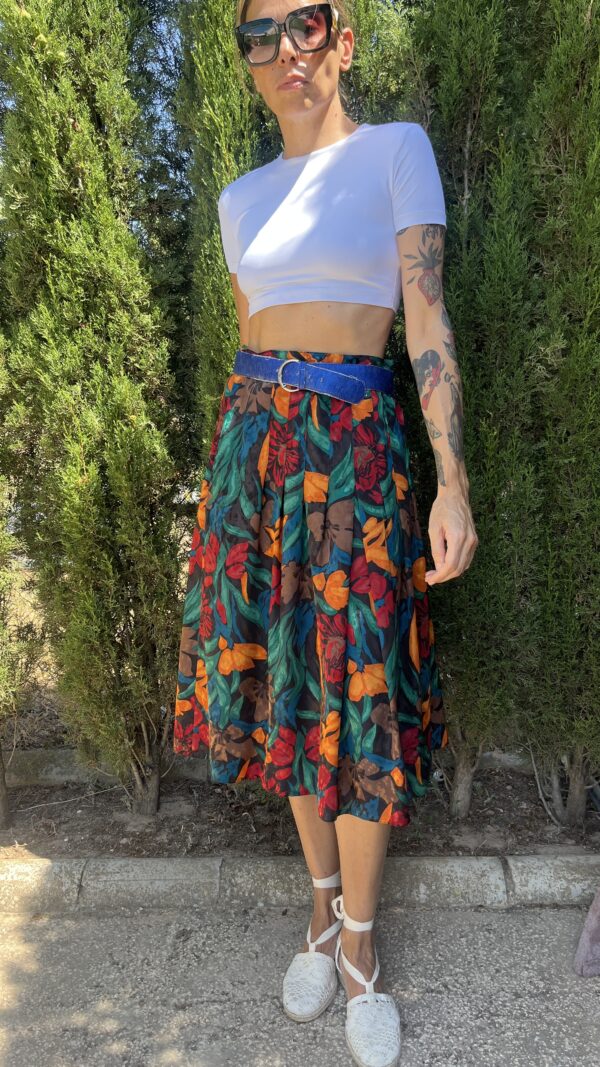 Falda Vintage Años 80 con Estampado Floral Multicolor