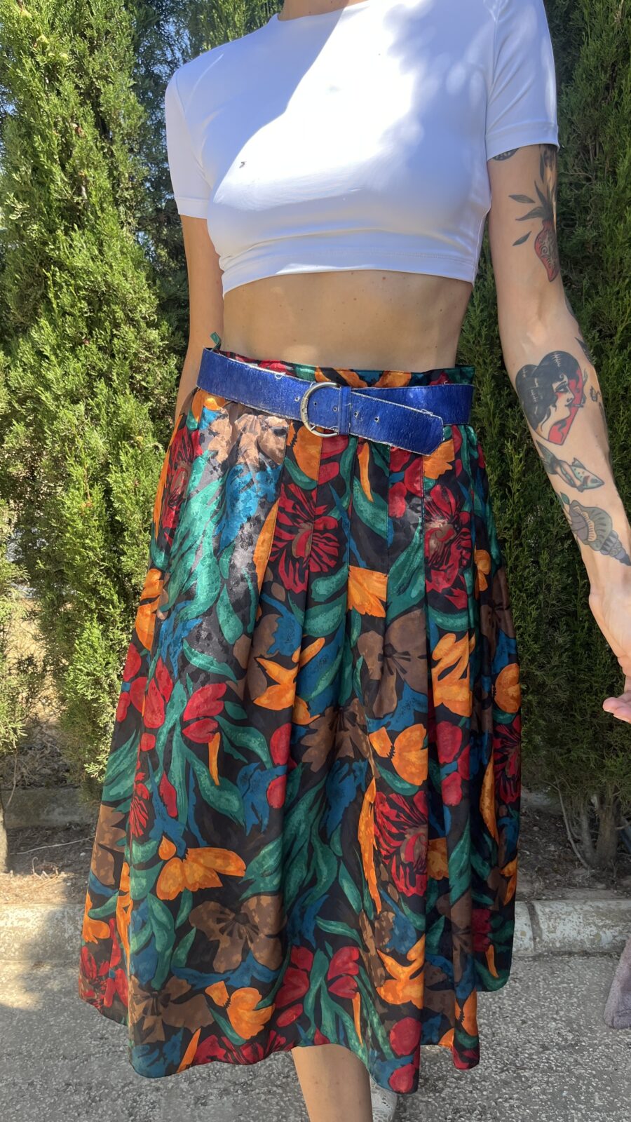 Falda Vintage Años 80 con Estampado Floral Multicolor - Imagen 2