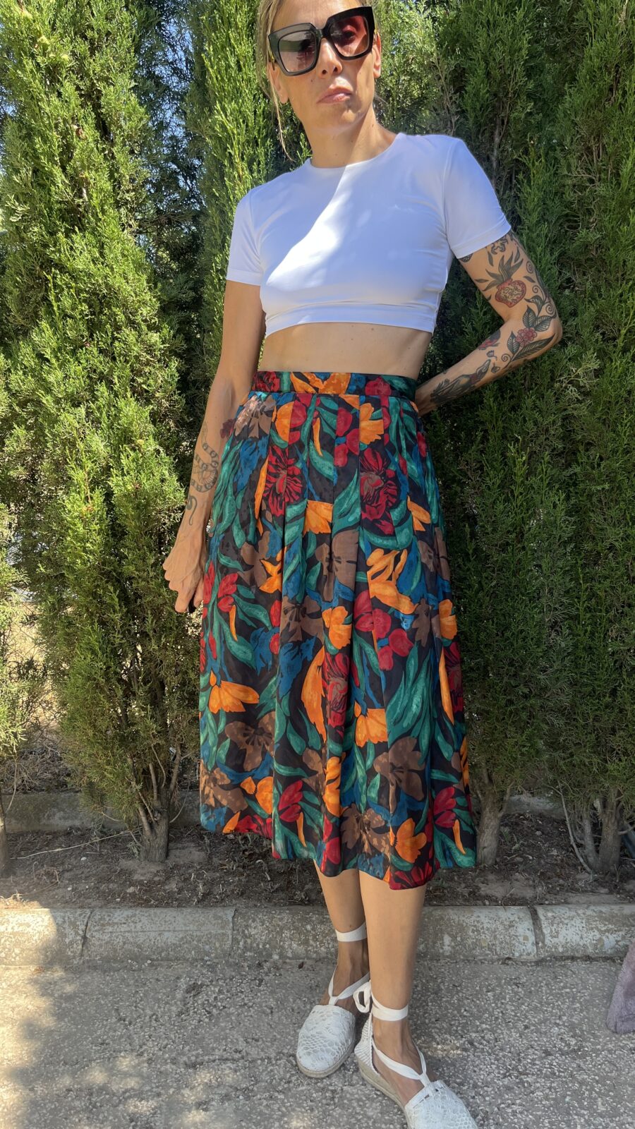 Falda Vintage Años 80 con Estampado Floral Multicolor - Imagen 3