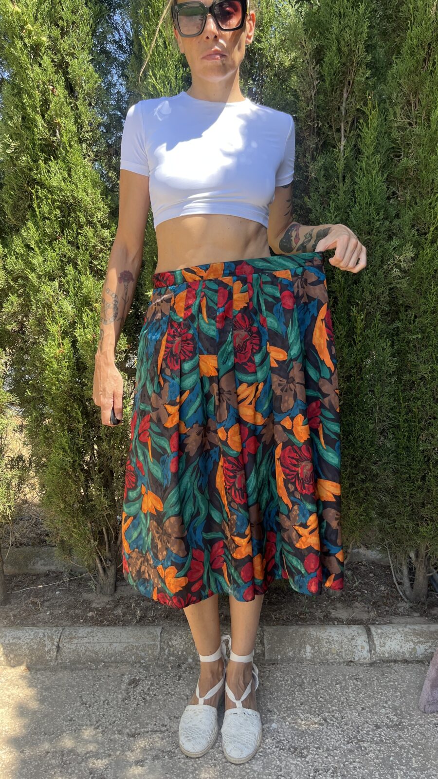 Falda Vintage Años 80 con Estampado Floral Multicolor - Imagen 9