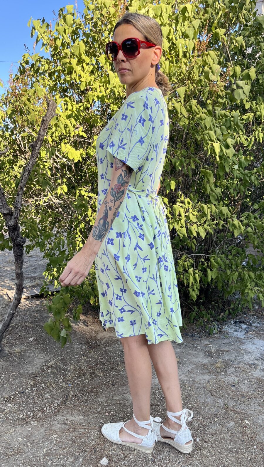 Vestido Vintage de Viscosa Años 90 con Estampado Floral Azul - Imagen 7