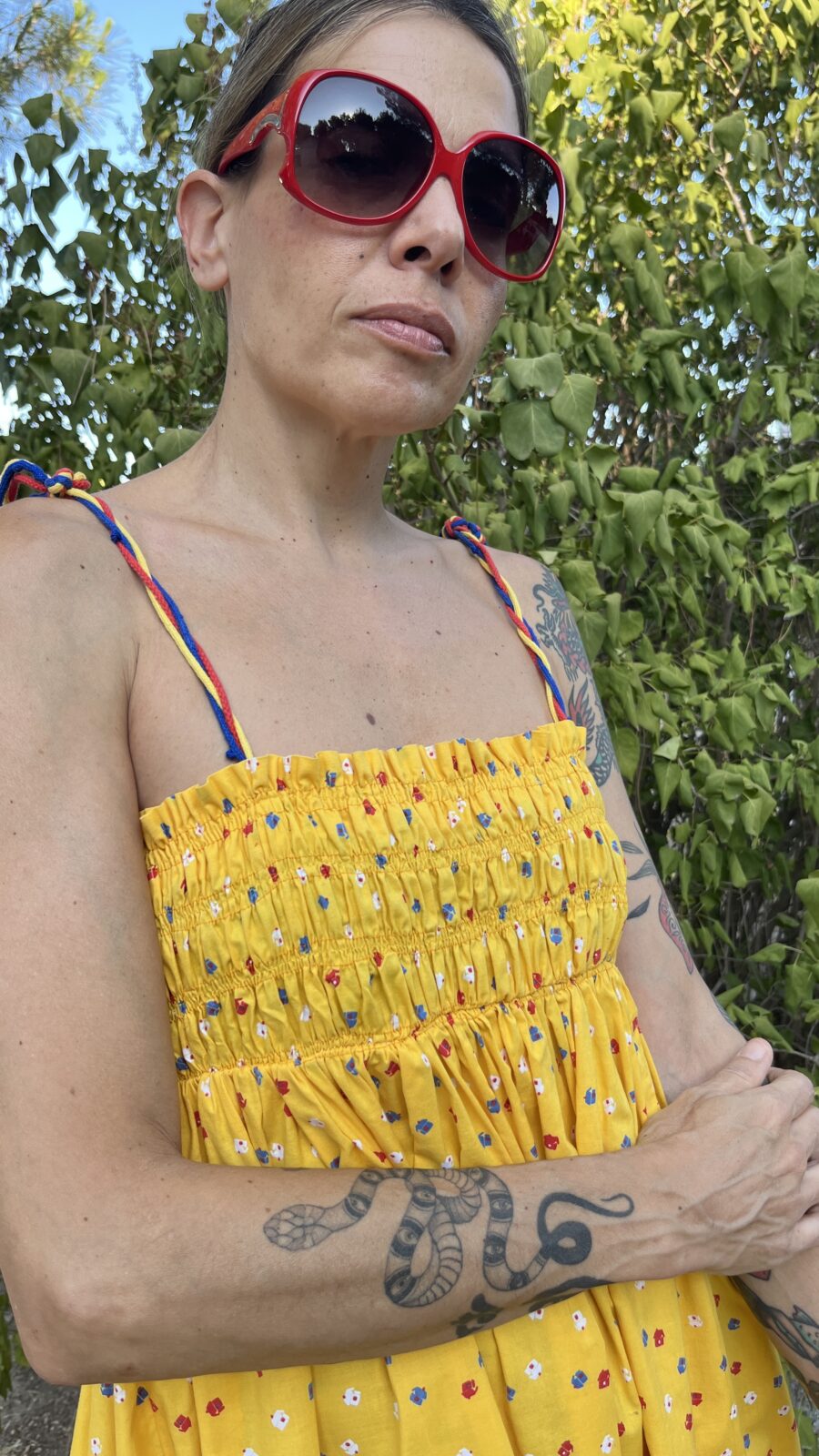 Vestido Largo Amarillo de Algodón con Nido de Abeja Años 70 - Imagen 2