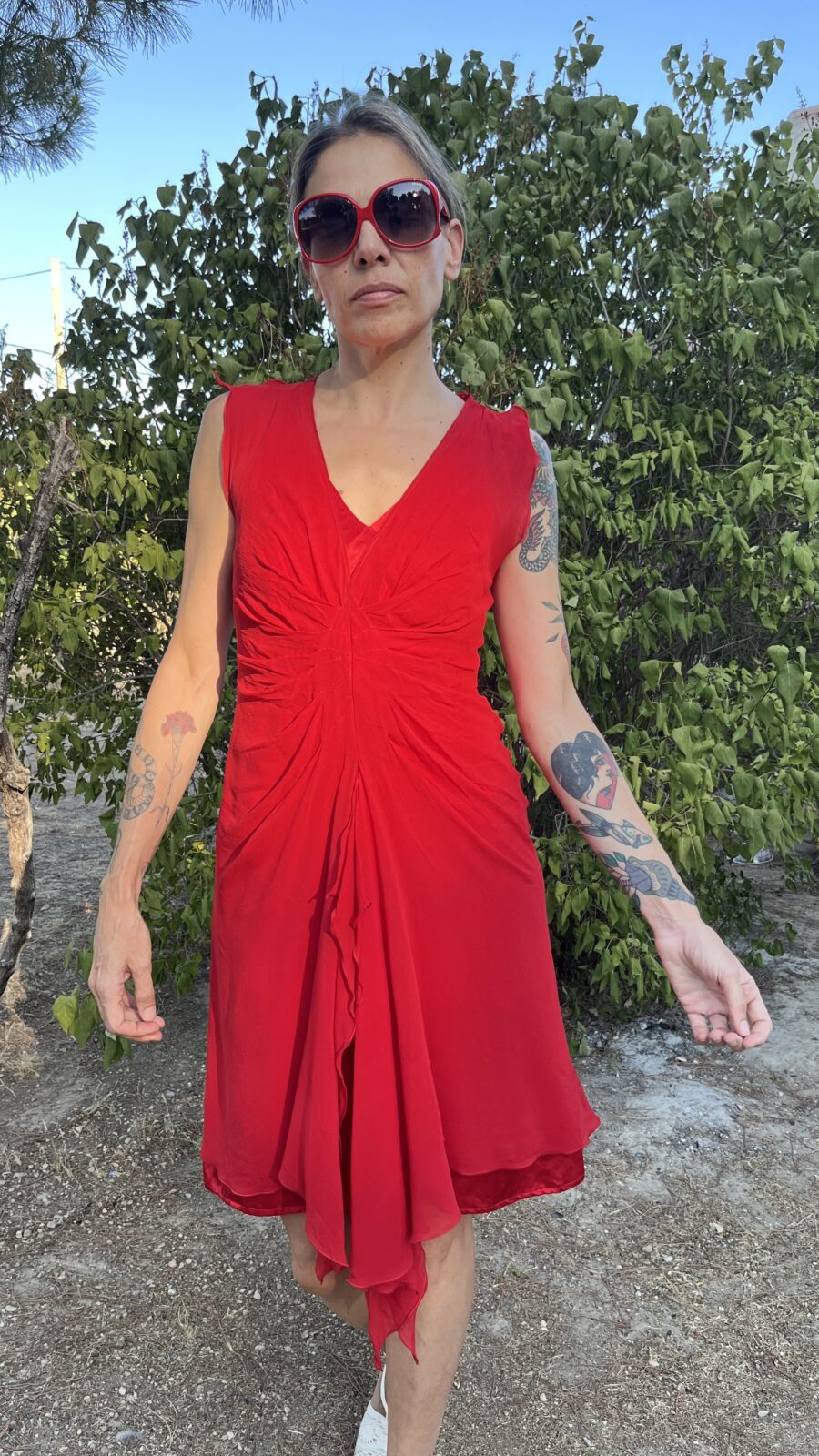 Vestido de Seda Natural Moskada Deluxe en Rojo Intenso (años 2000) - Imagen 3