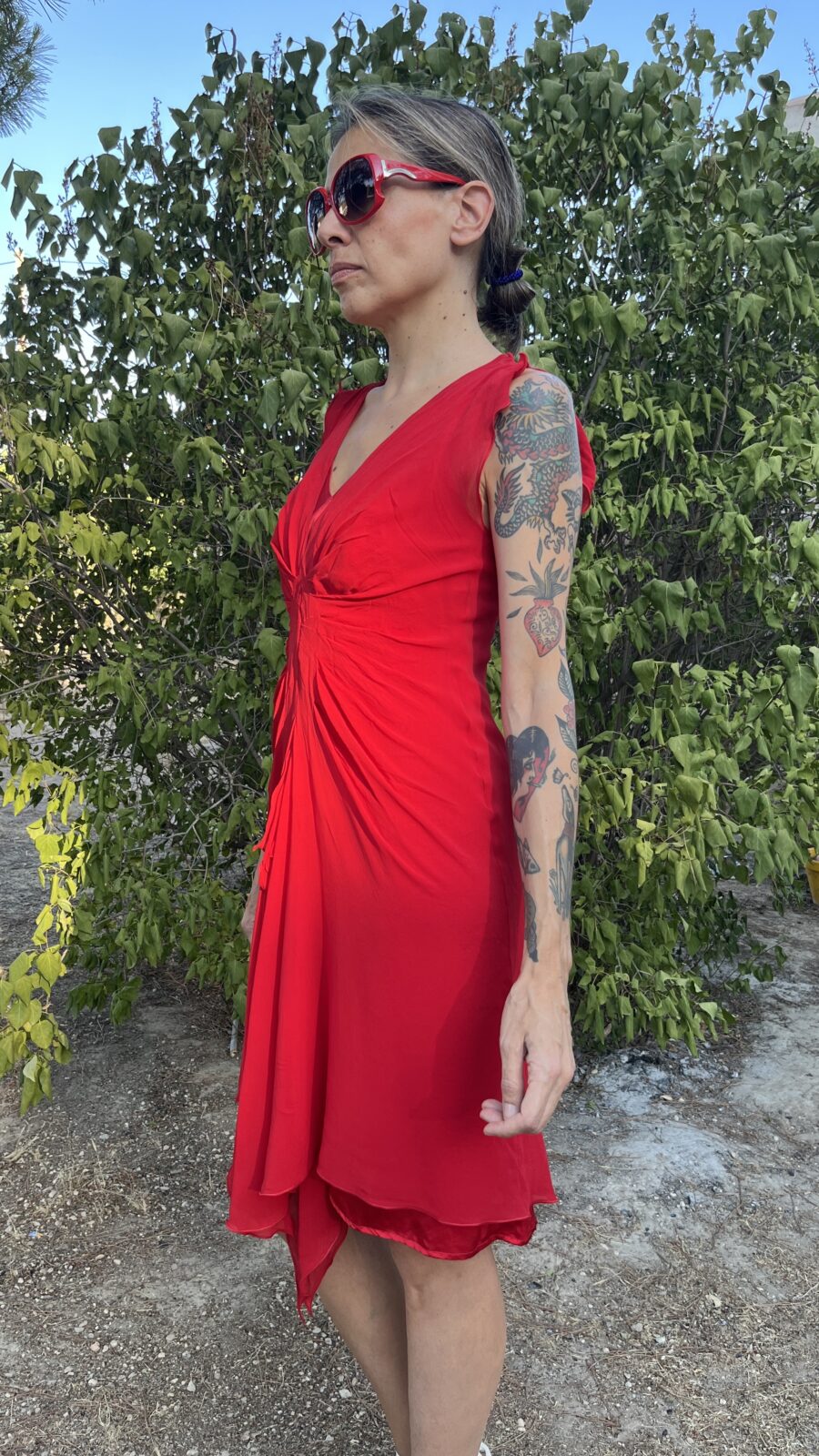 Vestido de Seda Natural Moskada Deluxe en Rojo Intenso (años 2000) - Imagen 5