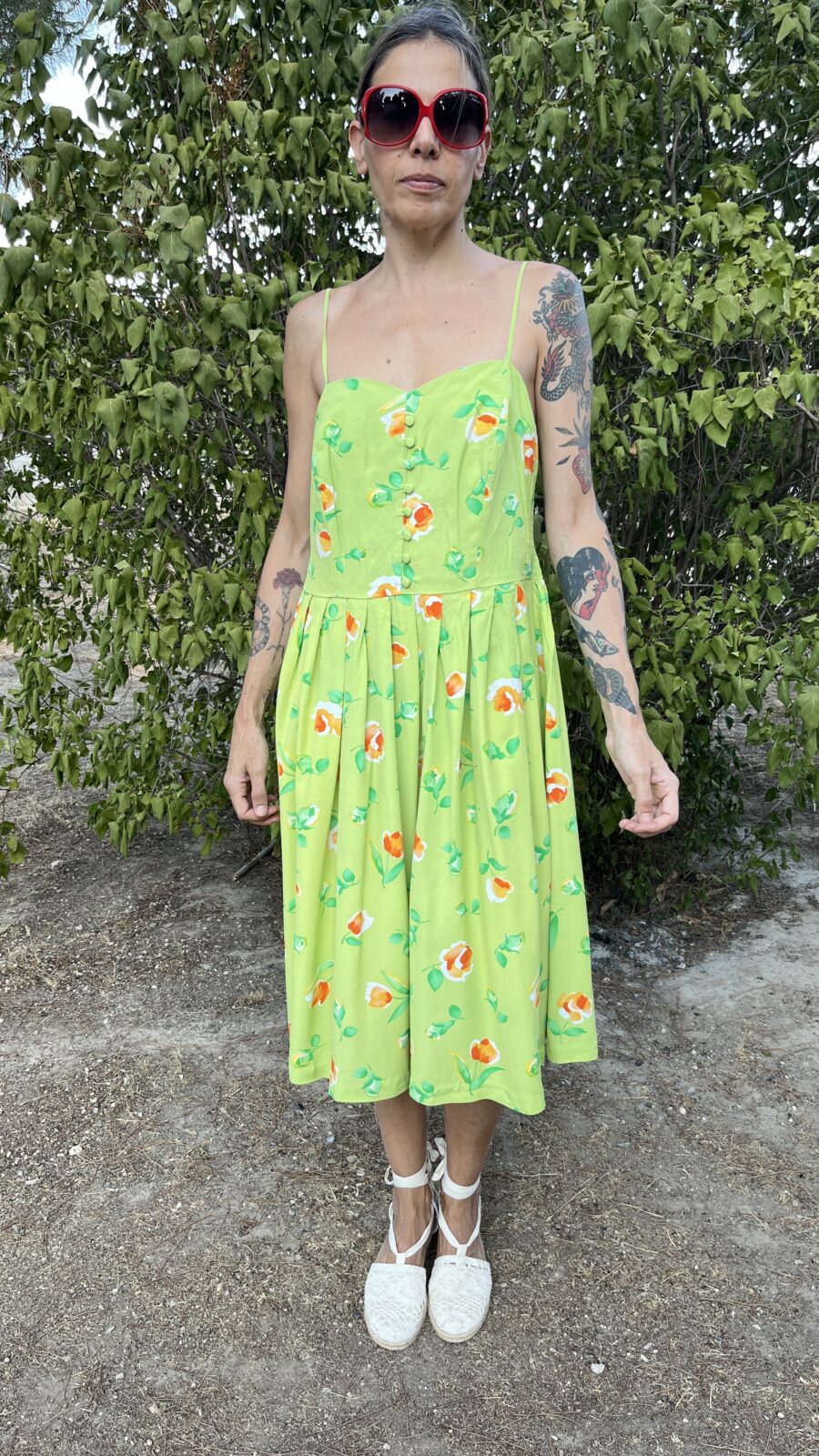 Vestido Vintage Años 80 en Algodón Estampado Floral – Made in England - Imagen 4