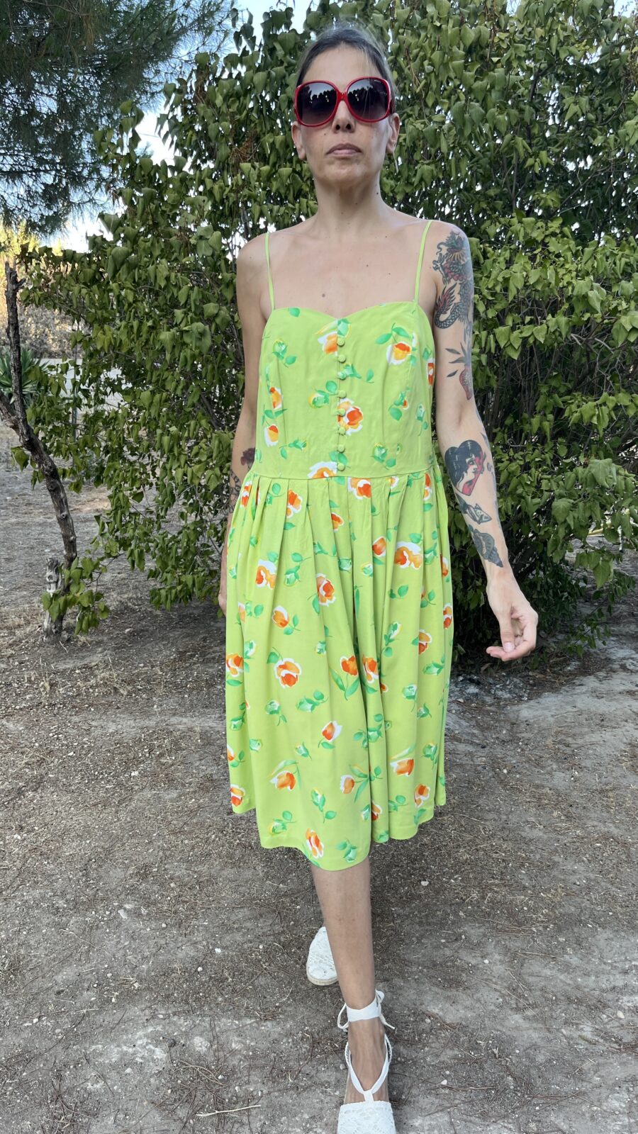 Vestido Vintage Años 80 en Algodón Estampado Floral – Made in England - Imagen 2