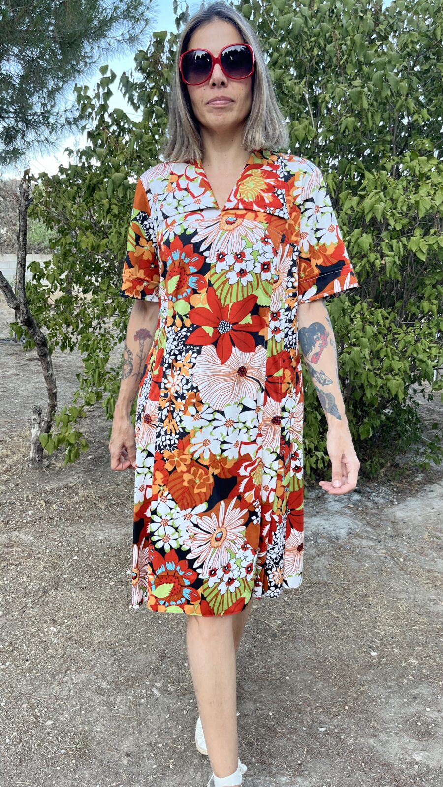 Vestido Vintage El Corte Inglés Años 70 con Estampado Floral en Tonos Cálidos - Imagen 3