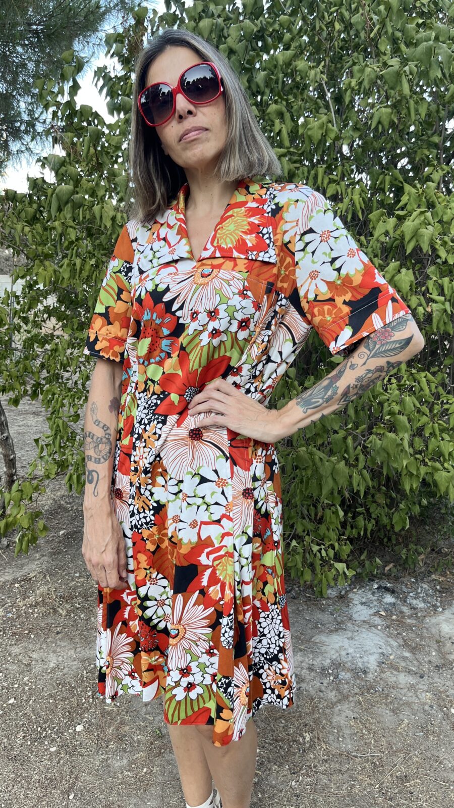 Vestido Vintage El Corte Inglés Años 70 con Estampado Floral en Tonos Cálidos - Imagen 4