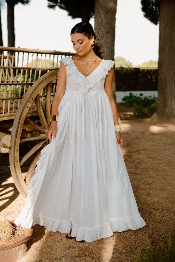 Vestido "Rufina" Principios del Siglo XX en Muselina Blanca y Encaje