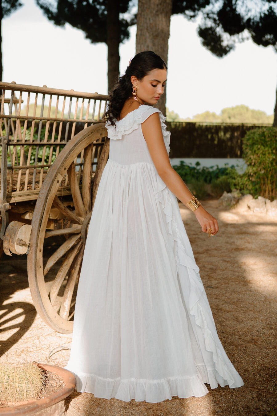 Vestido "Rufina" Principios del Siglo XX en Muselina Blanca y Encaje - Imagen 3