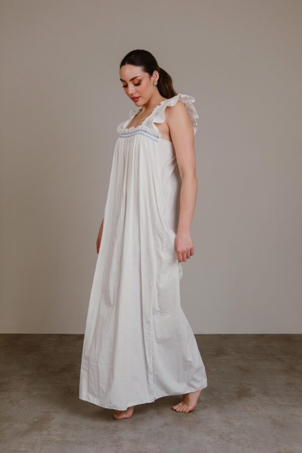 Vestido Antiguo de Algodón con Volantes y Bordado Azul Primera Mitad del S.XX "Modesta"
