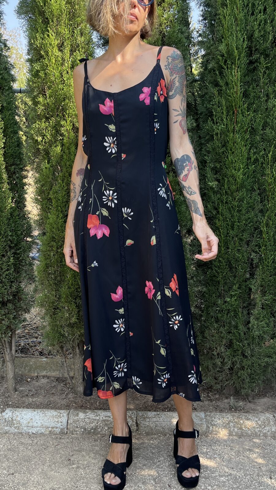 Vestido Vintage de Tirantes con Estampado Floral Años 90 (Hecho en España) - Imagen 2