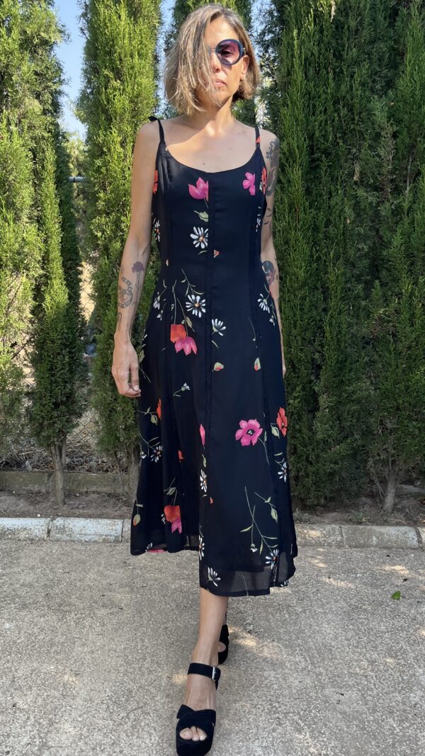 Vestido Vintage de Tirantes con Estampado Floral Años 90 (Hecho en España)