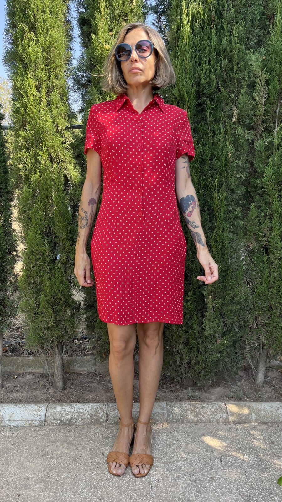 Vestido Vintage Rojo de Lunares Blancos Finales de los 80