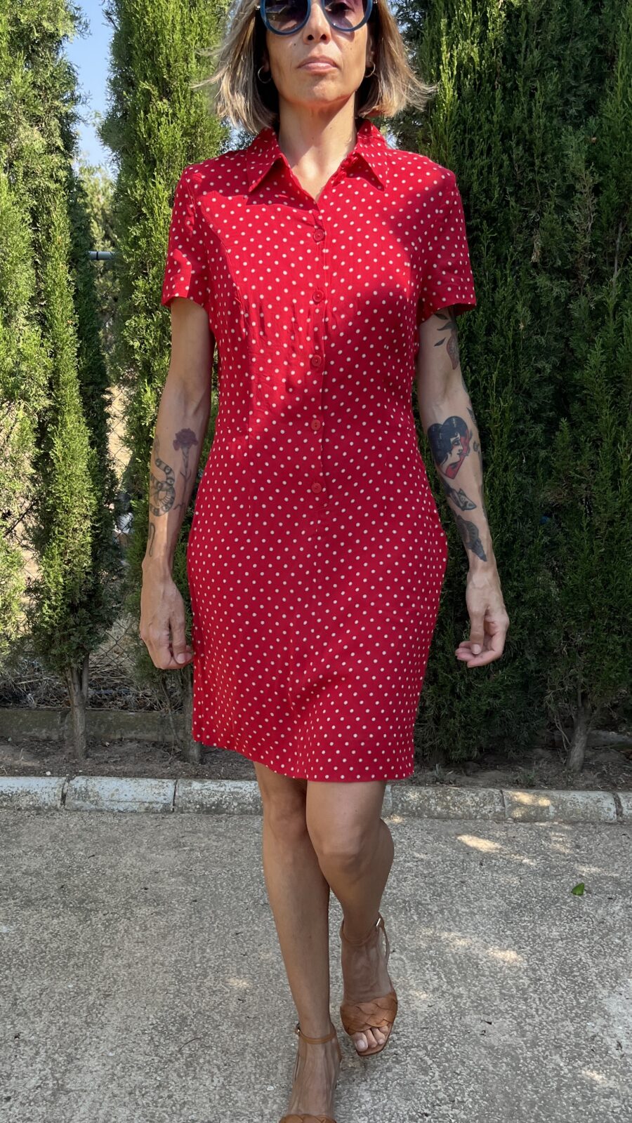 Vestido Vintage Rojo de Lunares Blancos Finales de los 80 - Imagen 3