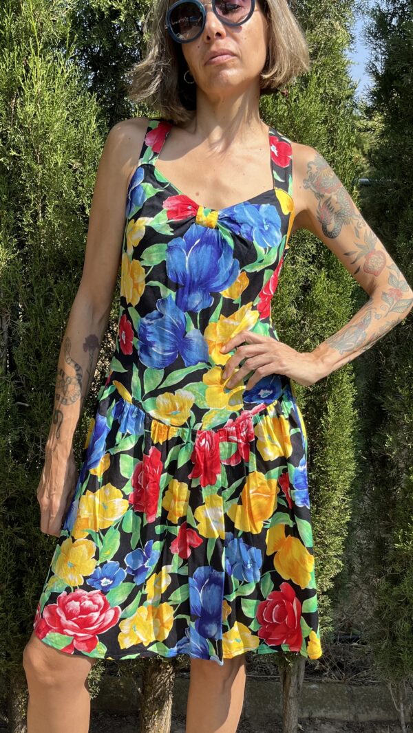 Vestido Vintage Años 80 con Estampado Floral Multicolor