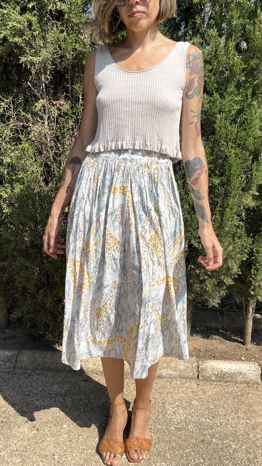 Falda Midi Vintage Años 80 en Viscosa con Estampado de Fauna Africana - Imagen 4