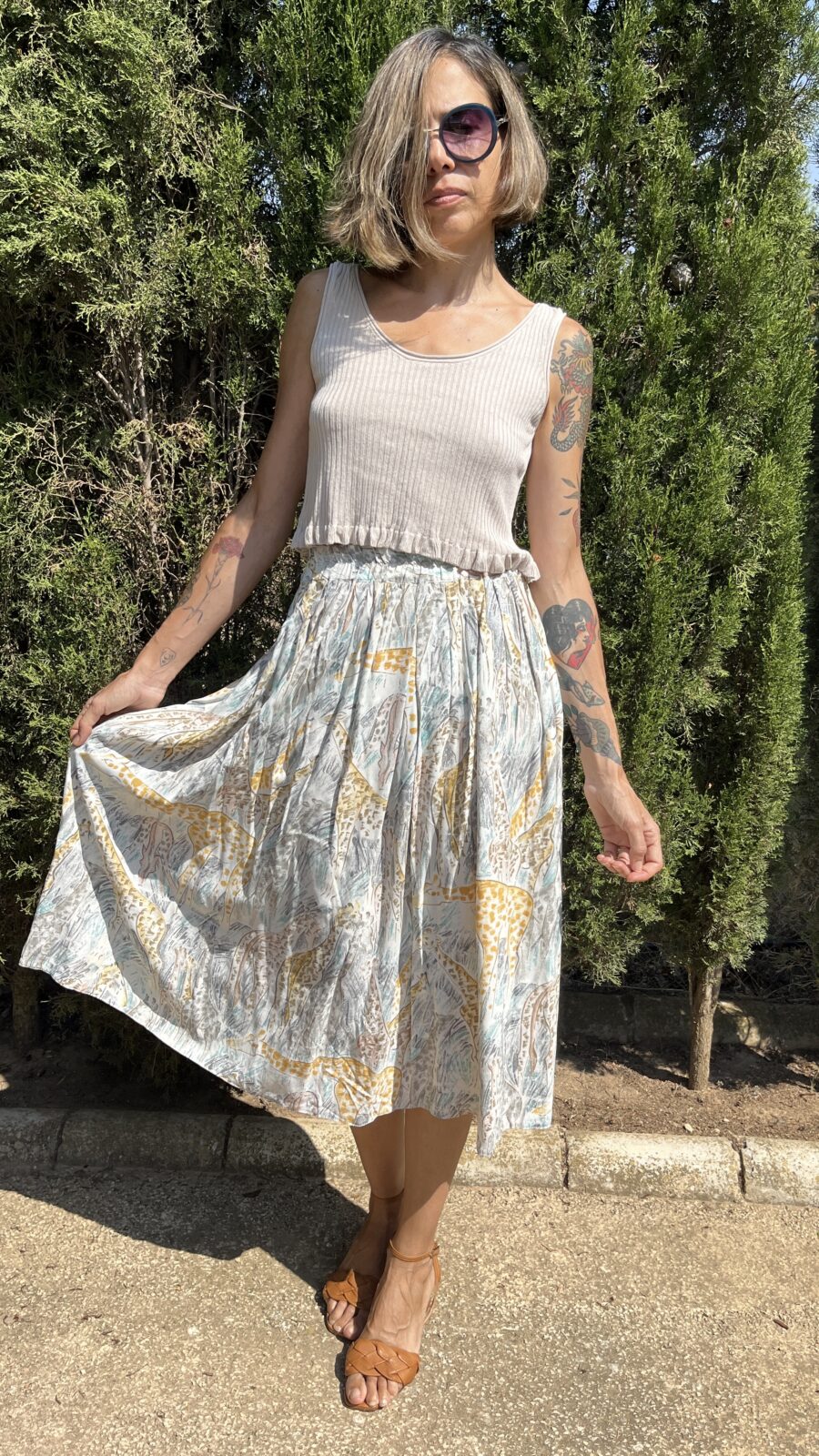 Falda Midi Vintage Años 80 en Viscosa con Estampado de Fauna Africana - Imagen 7