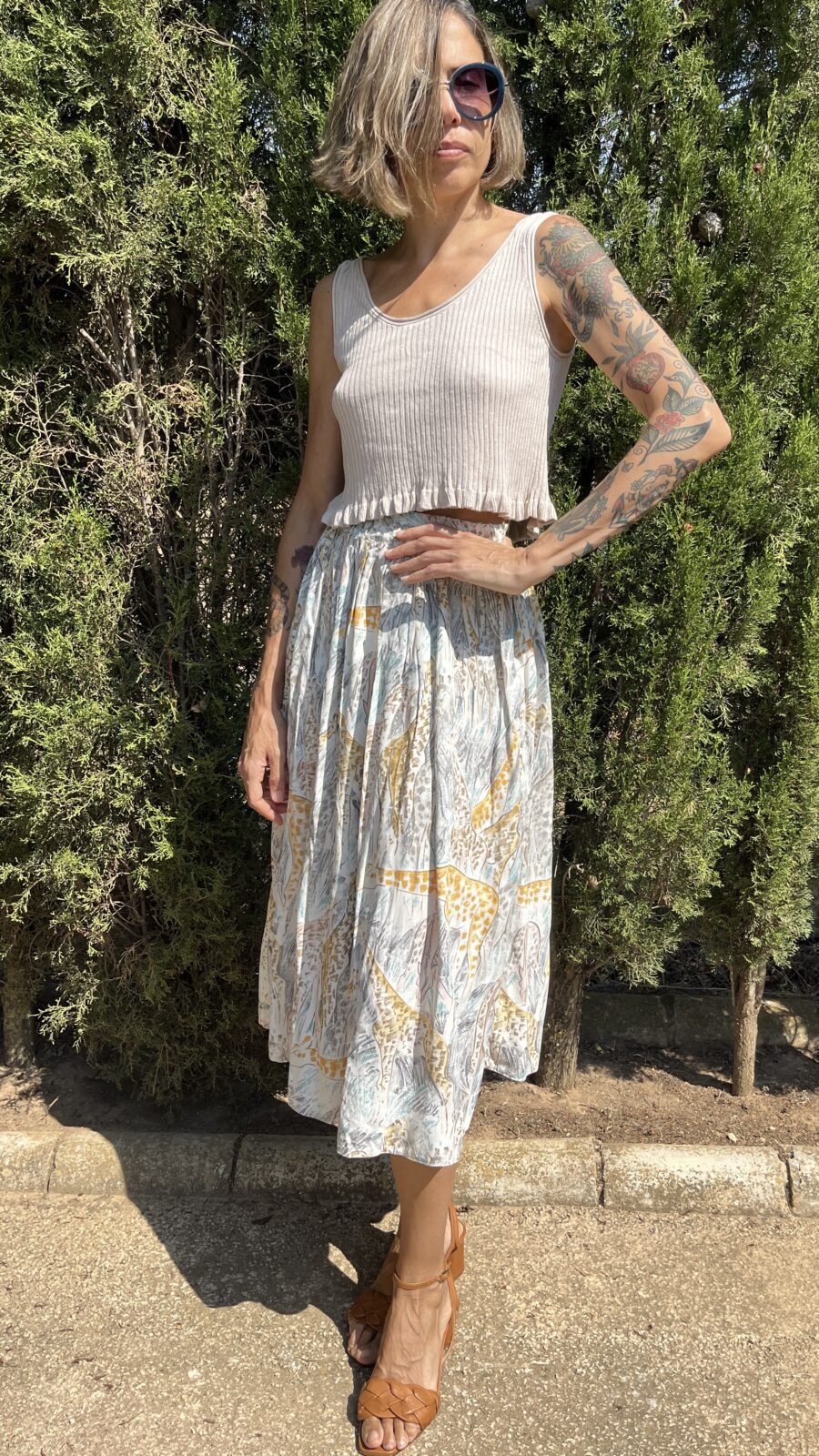 Falda Midi Vintage Años 80 en Viscosa con Estampado de Fauna Africana - Imagen 3