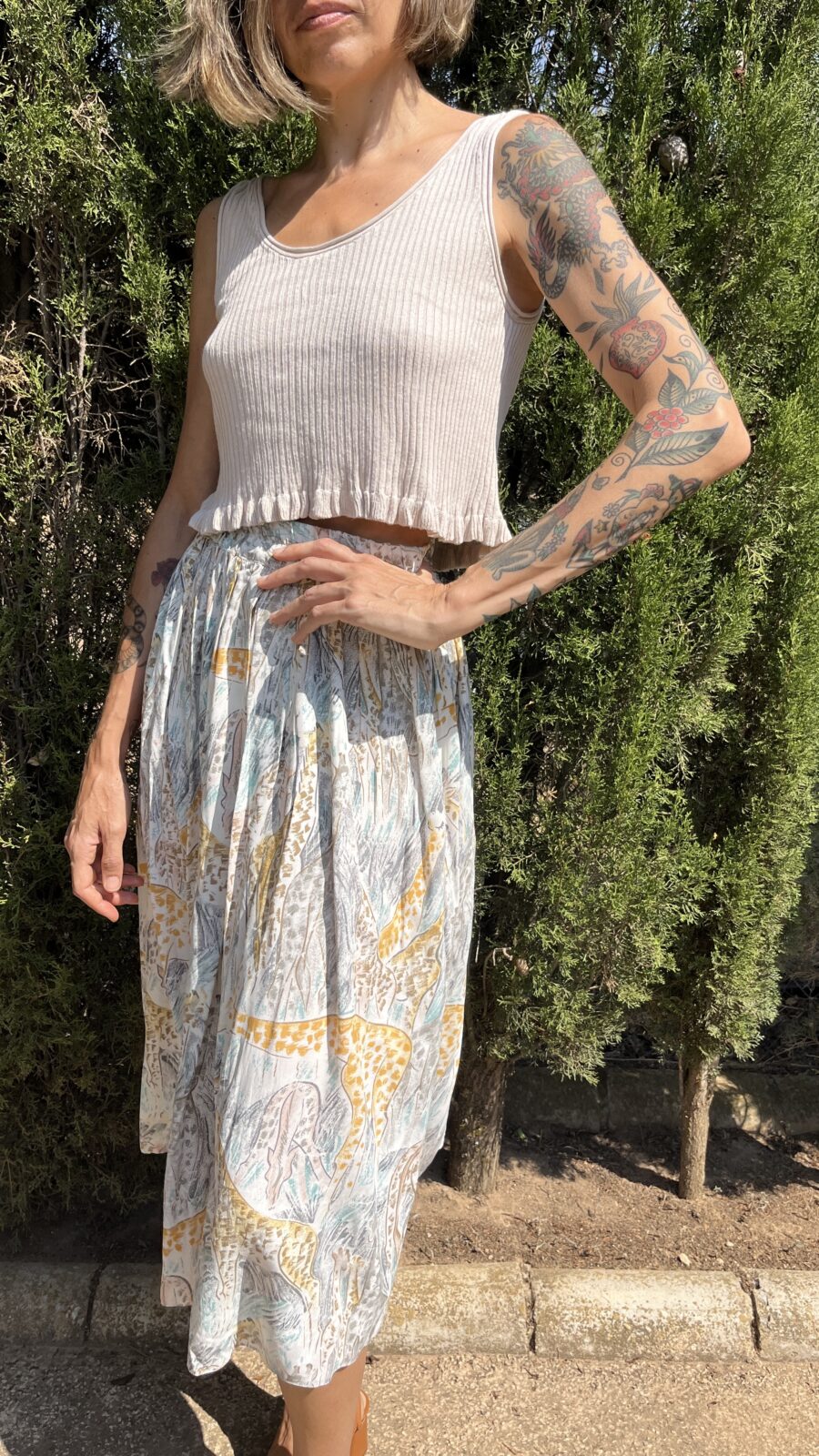 Falda Midi Vintage Años 80 en Viscosa con Estampado de Fauna Africana - Imagen 6