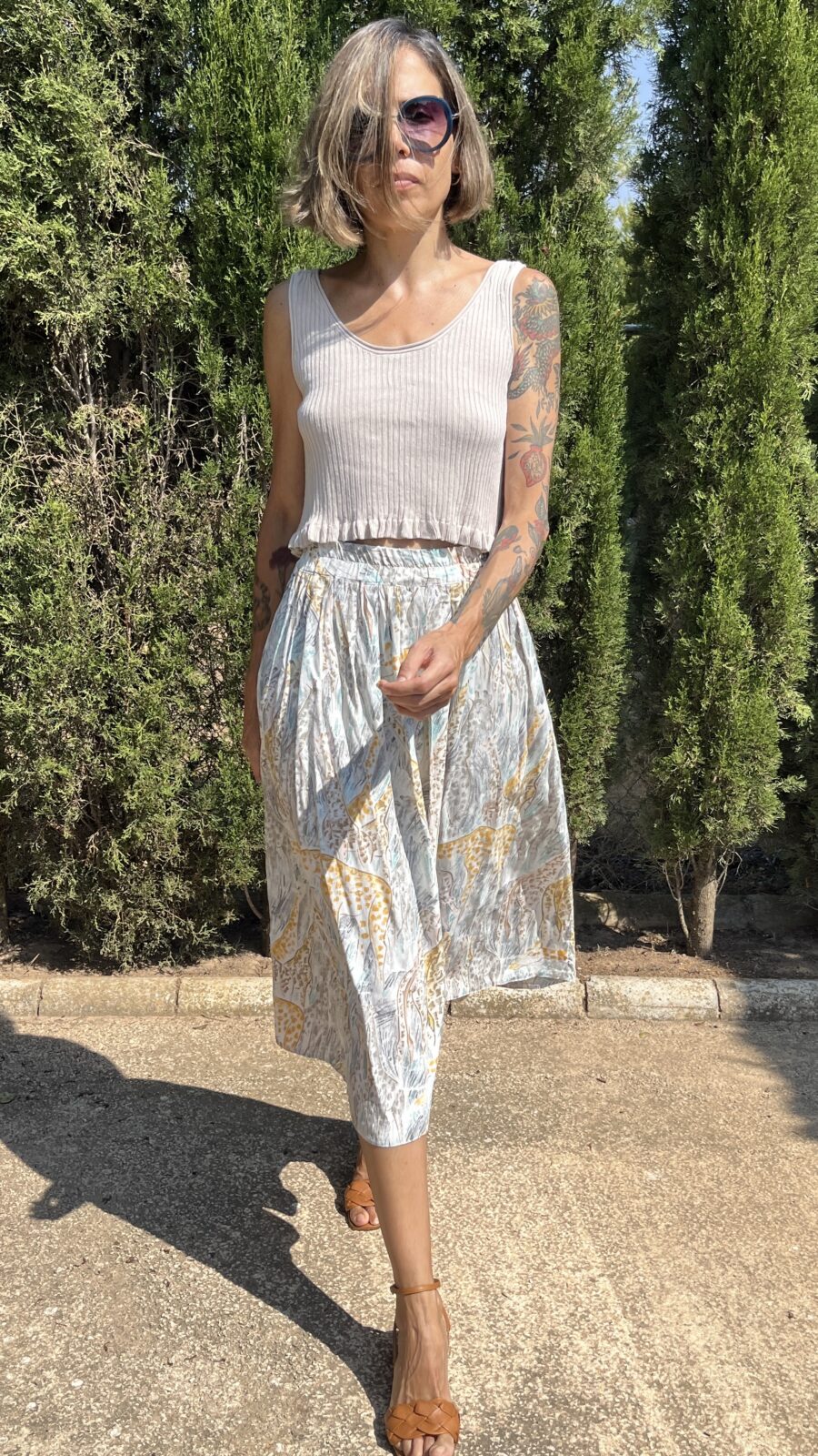 Falda Midi Vintage Años 80 en Viscosa con Estampado de Fauna Africana - Imagen 2