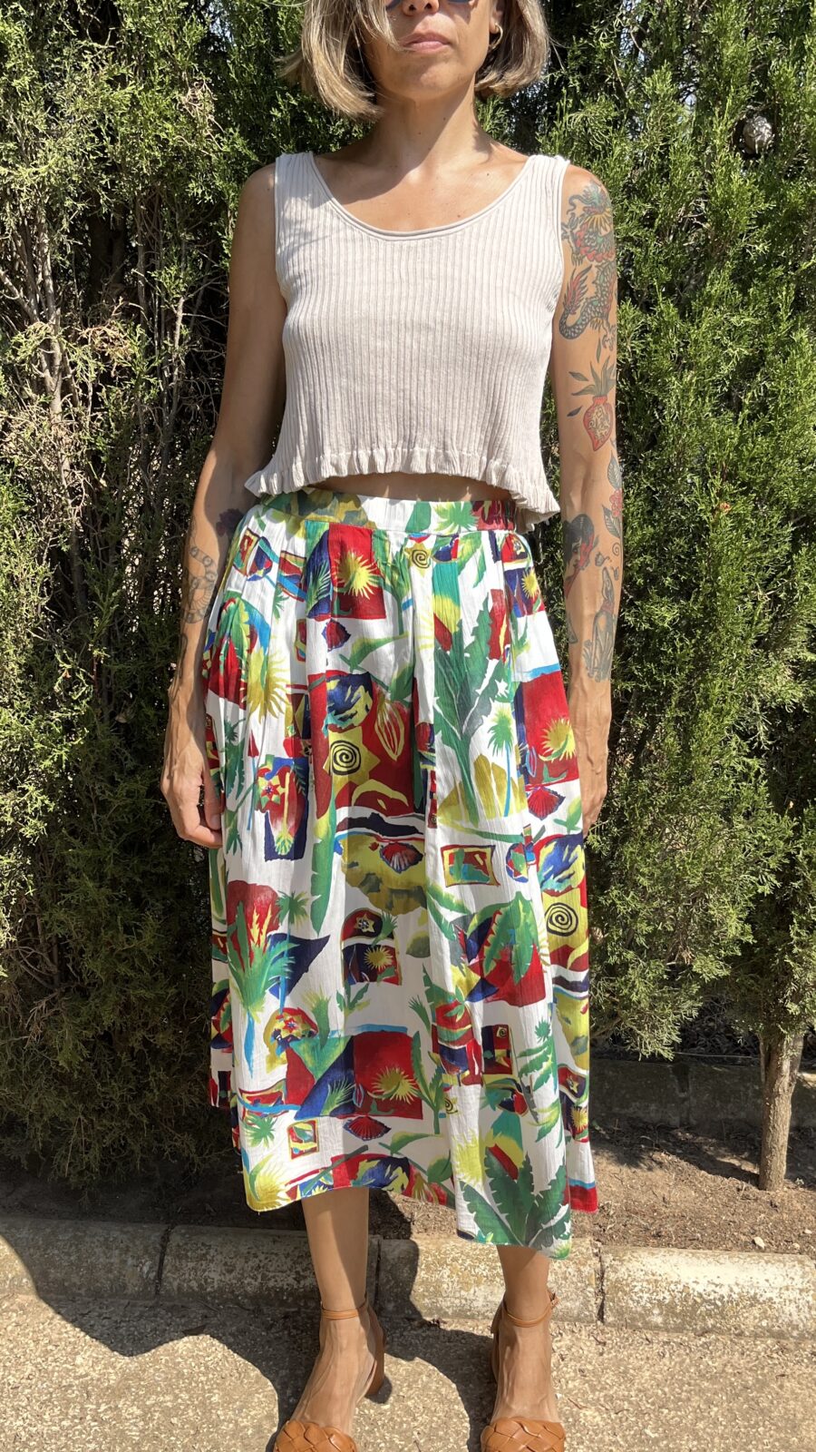 Falda Vintage Años 80 con Estampado Tropical y Forro Interior - Imagen 2