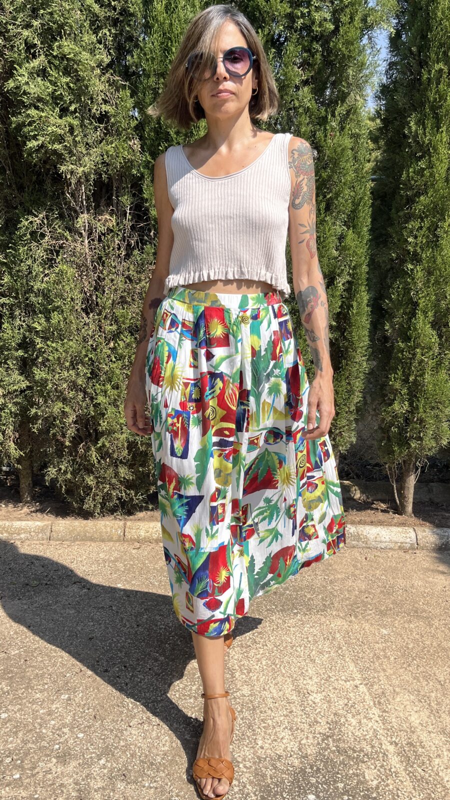 Falda Vintage Años 80 con Estampado Tropical y Forro Interior - Imagen 3