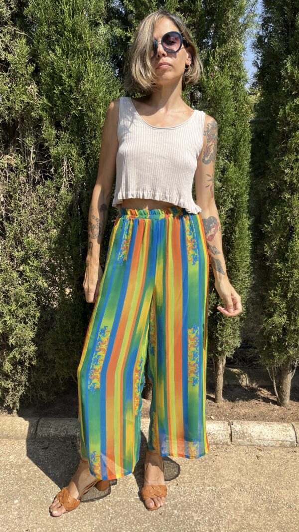 Pantalón Vintage Años 80 de Viscosa con Estampado Multicolor