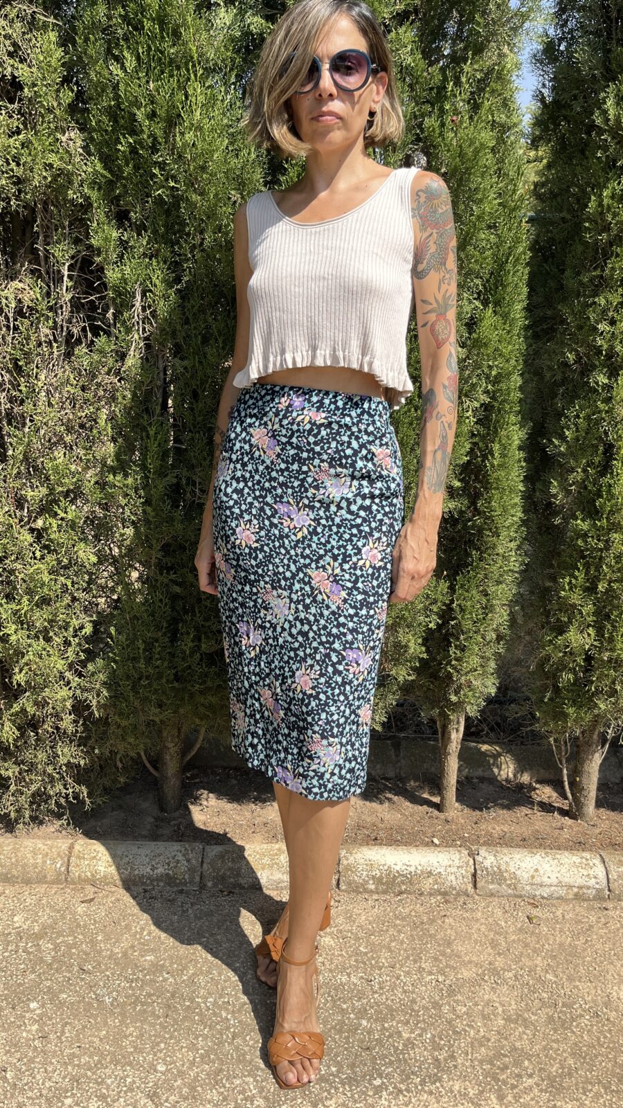 Falda lápiz estampada Mafeco años 80